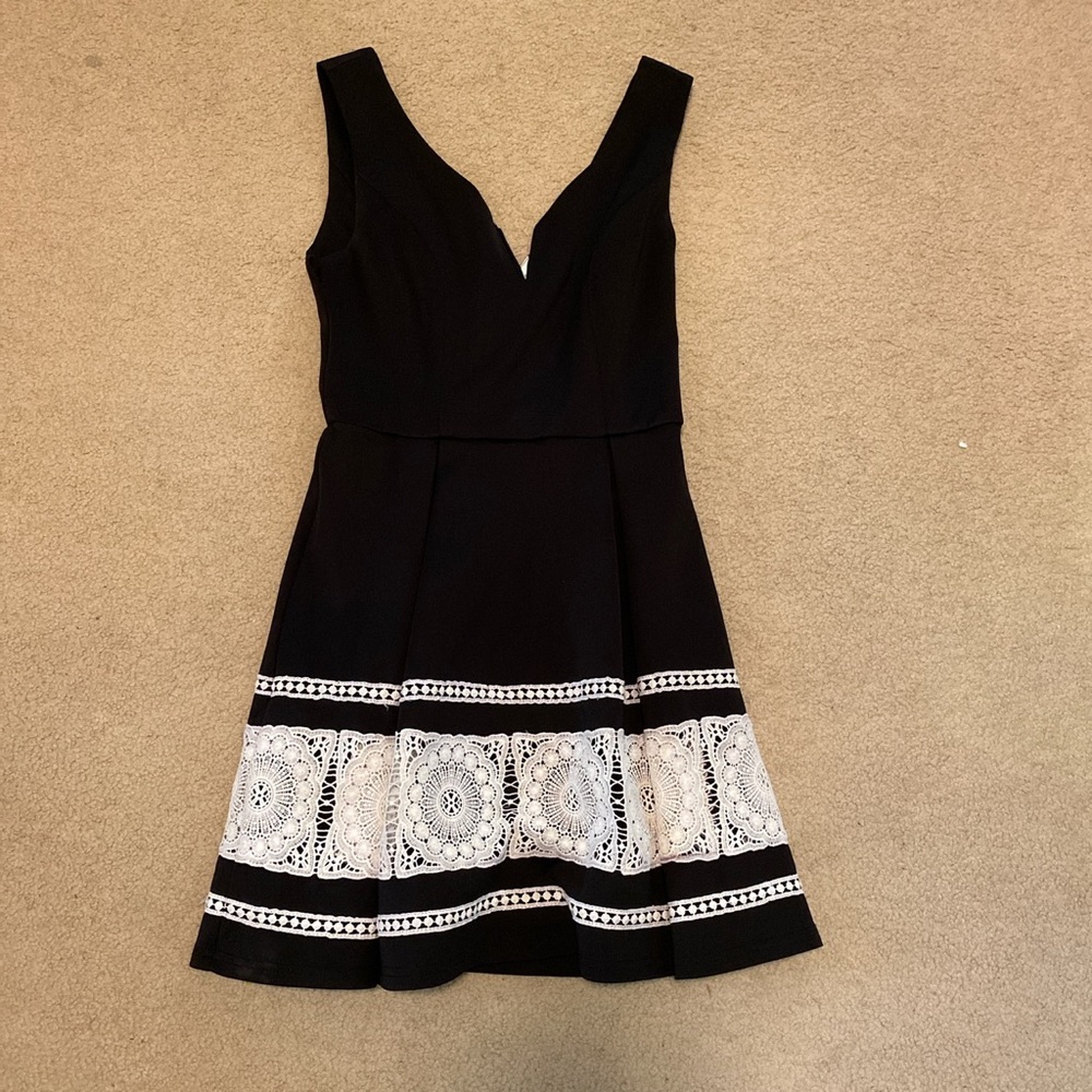 Black Dress with White Embroidered Detail